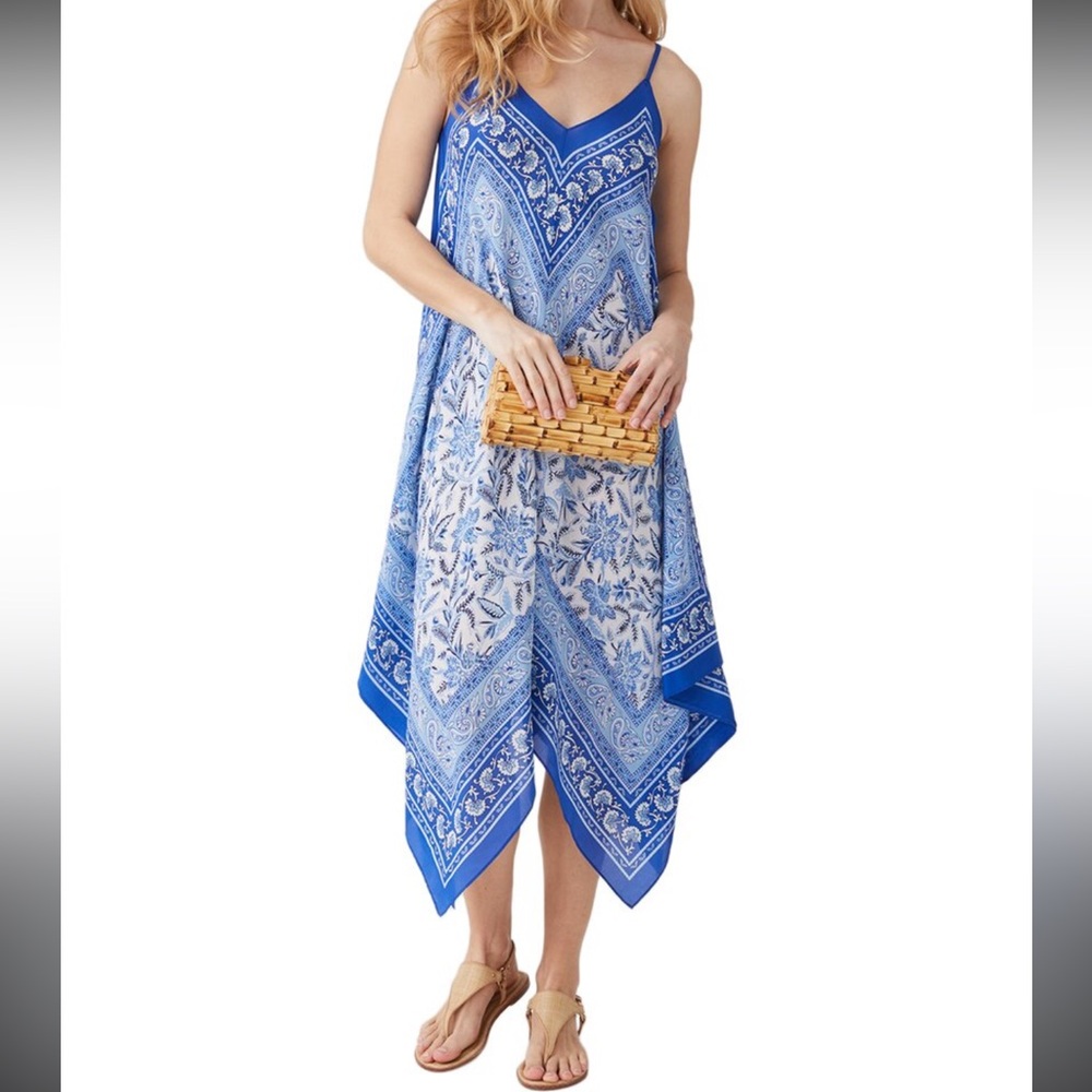 J McLaughlin Blue Caprice Sunset Soirée Silk Blend Dress SizeXS/S